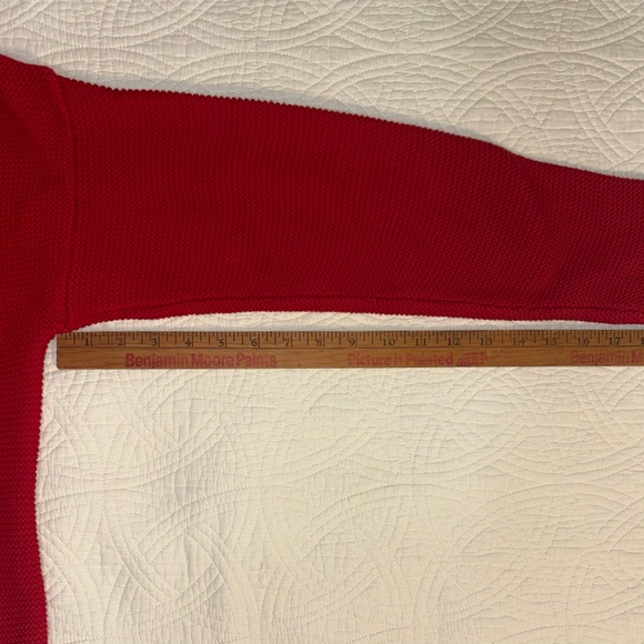 Vintage Holiday Sweater Chunky Knit Red V-Neck Cotton Sweater with Black Trim - Picture 6 of 10